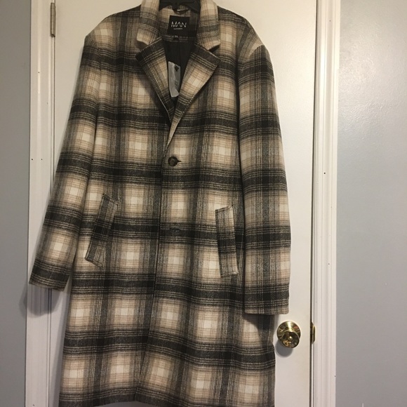 Boohoo Man Big& Tall check single breasted coat - Picture 1 of 4